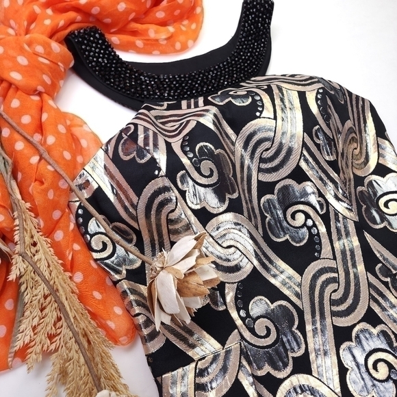 Lilly Pulitzer Black Gold Silver Beaded Halter Top Strappy Back Dress Sz… - Picture 2 of 14